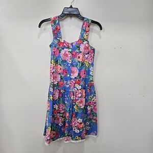 Chuckles Floral Blue Sleeveless Dress Girls Size 14